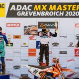 ADAC MX Masters 2020, Grevenbroich, Tageswertung beim ADAC MX Junior Cup v.l.n.r.: Bradley Mesters ( Niederlande / Kawasaki / F&H Racing Shop-HMX ), Julius Mikula ( Tschechien / KTM ) und Maximilian Werner ( Deutschland / KTM / KOSAK-Racing Team )